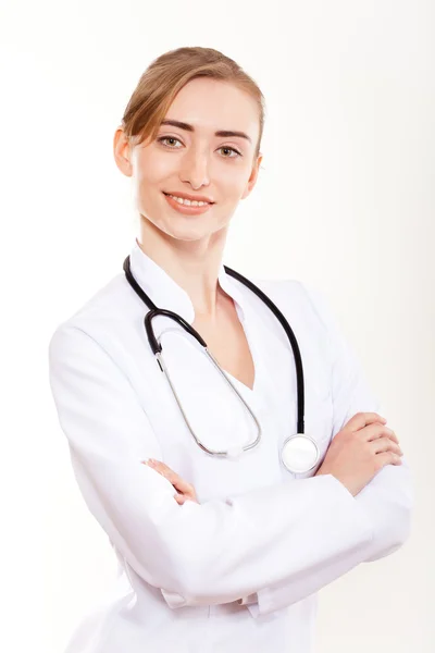 Portret van een mooie vrouw arts met een stethoscoop. — Stockfoto