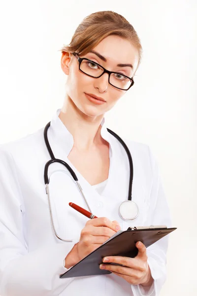 Retrato de médico feminino bonito com estetoscópio . — Fotografia de Stock