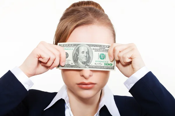 Mujer sosteniendo dinero. Concepto de dinero — Foto de Stock