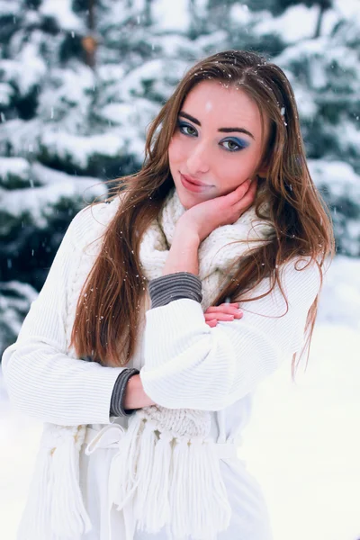 Sensuele portret van mooie vrouw in winter park — Stockfoto