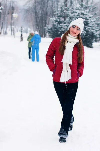 Sensuele portret van mooie vrouw in winter park — Stockfoto