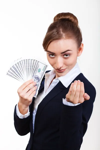 Mujer sosteniendo dinero. Concepto de dinero — Foto de Stock