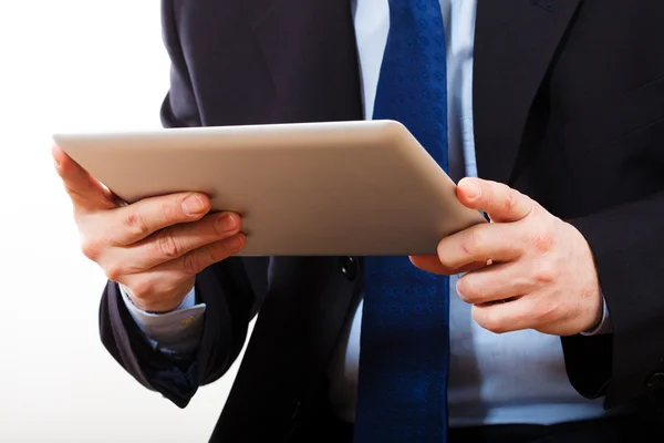 Portrait of young man holding tablet — Stock Photo, Image