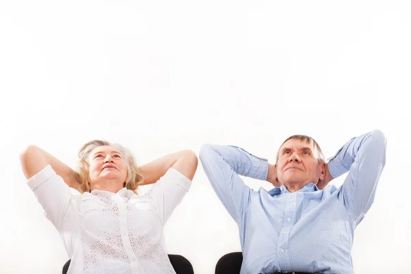 Portret van de bejaarde echtpaar glimlachen — Stockfoto