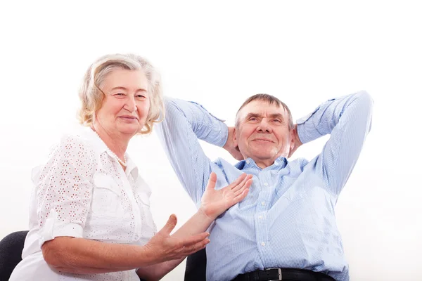 Portret van de bejaarde echtpaar glimlachen — Stockfoto