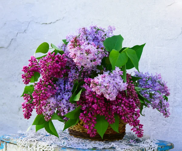 Bela composição de flores em cesta — Fotografia de Stock