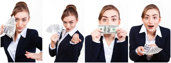 Nastavit žena drží peníze. — Stock fotografie