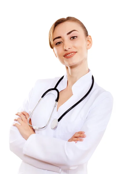 Sonriente médico mujer con estetoscopio. —  Fotos de Stock