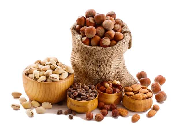Hazelnuts, filbert on old wooden background — Stock Photo, Image