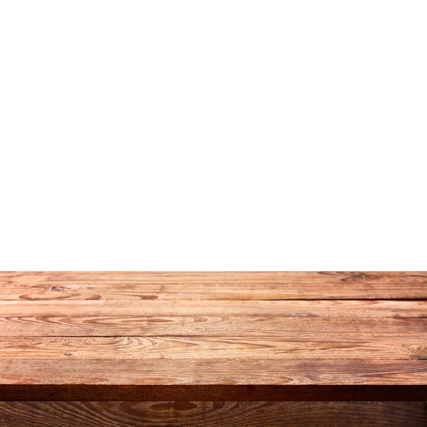 Empty wooden deck table with tablecloth — Stock Photo, Image