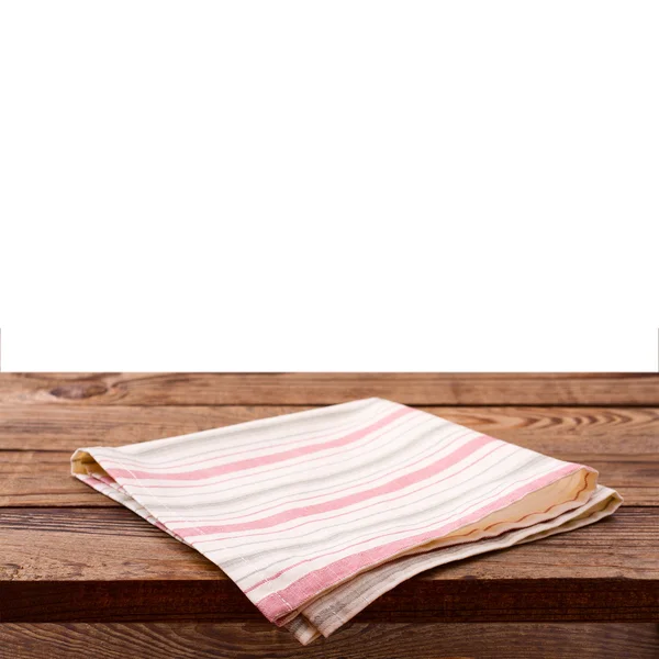 Empty wooden deck table with tablecloth — Stock Photo, Image