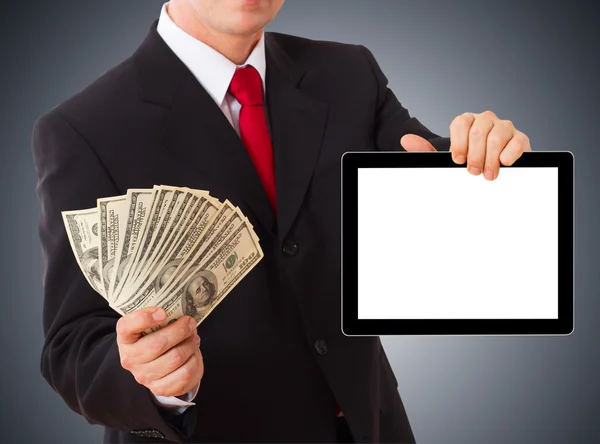 Businessman giving money cash dollars in the hands — Stock Photo, Image