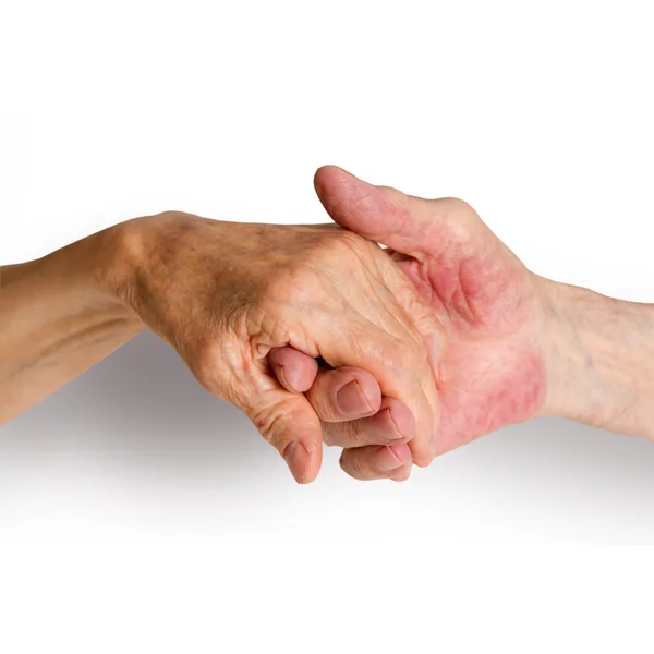 Oude mensen hand in hand. Closeup. — Stockfoto