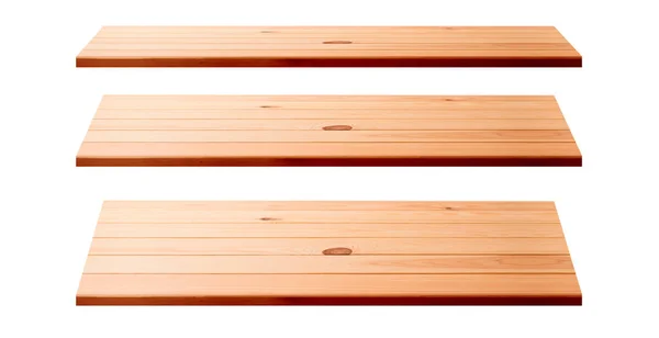 Prateleiras de madeira isoladas em branco — Fotografia de Stock