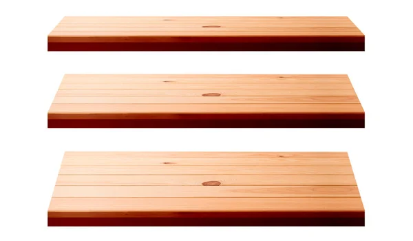 Estantes de madera aislados en blanco —  Fotos de Stock