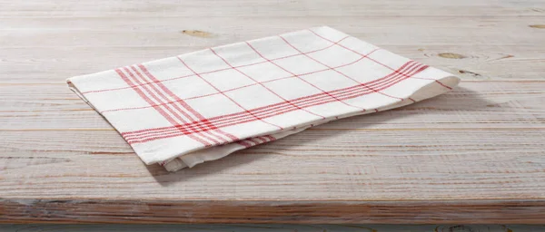 Napkin Table Cloth Wooden Deck Front View Mockup — Stock Photo, Image