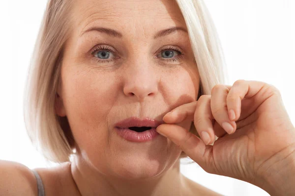 50S Middle Aged Old Woman Looking Camera Isolated White Background — Stock Photo, Image