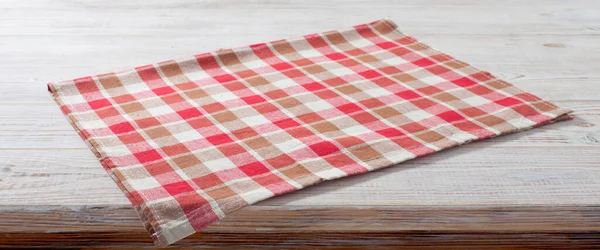 Folded Towel Napkin Linen Tablecloth Wooden Desk Perspective Mock Selective — Stock Photo, Image