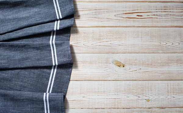 Blue Tablecloth Napkin Rough Fabric Texture Creased Folds Wooden Desk — ストック写真