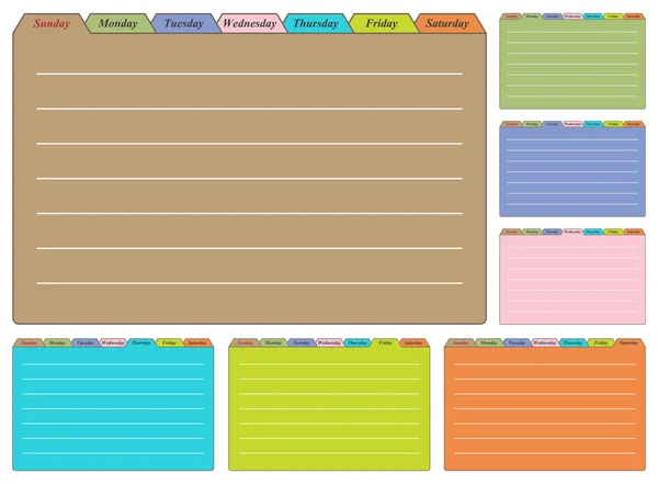 7 个日历工作表选项卡为一周的每一天 — 图库矢量图片