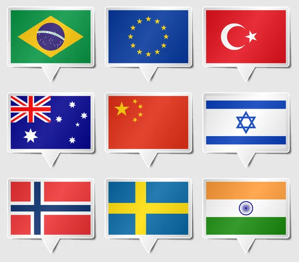 Conjunto de varias banderas como etiquetas engomadas de rectángulo de voz — Vector de stock