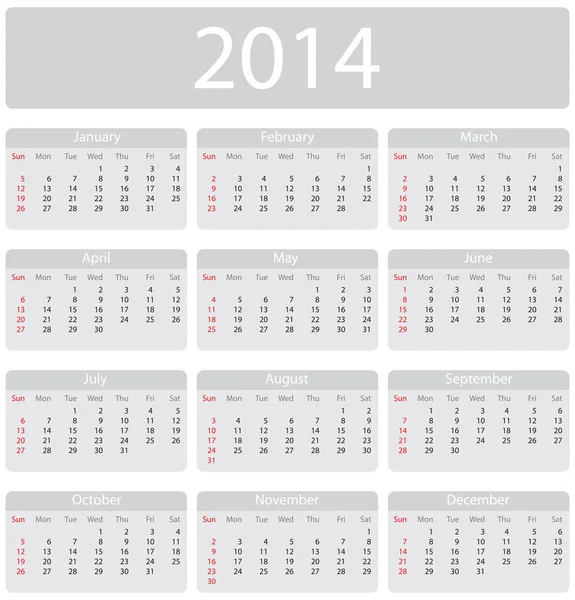 Calendario minimalista 2014 — Archivo Imágenes Vectoriales