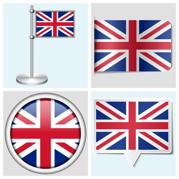 Bandera de Gran Bretaña - conjunto de pegatina, botón, etiqueta y asta de bandera Ilustraciones de stock libres de derechos