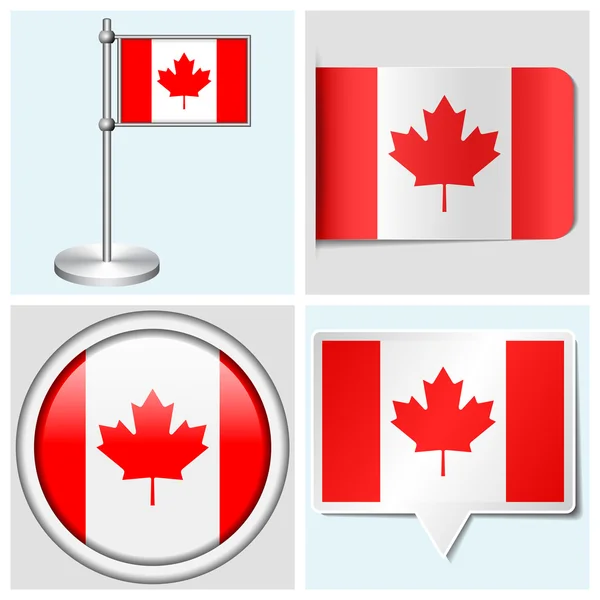 Kanada bayrağı - etiket, düğme, etiket ve flagstaff ayarla