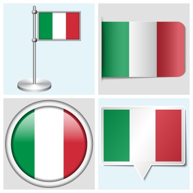 İtalya bayrağı - etiket, düğme, etiket ve flagstaff ayarla