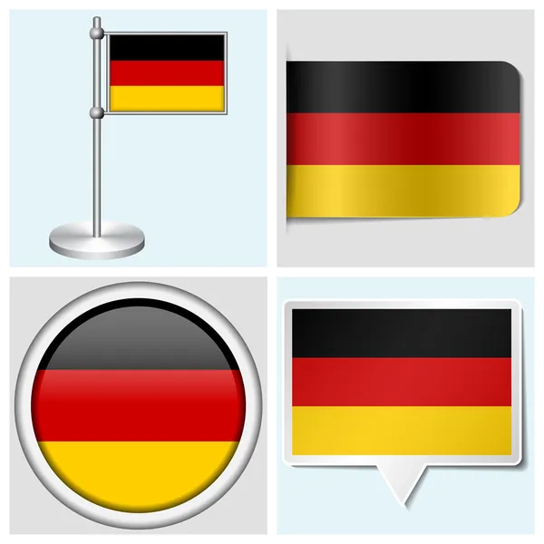 Deutschlandfahne - Set aus Aufkleber, Knopf, Etikett und Flaggenstab — Stockvektor