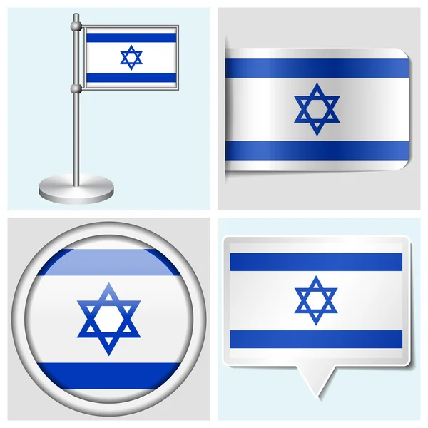 Ізраїль - встановити прапор наклейку, кнопка, етикетки і flagstaff — стоковий вектор