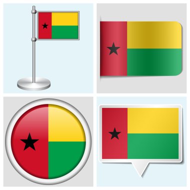 Gine Bissau bayrak - çeşitli etiket, düğme, etiket ve flagstaff kümesi
