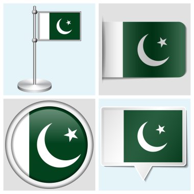 pakistan bayrağı - çeşitli etiket, düğme, etiket ve flagstaff kümesi