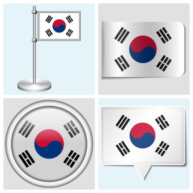Güney Kore bayrağı - çeşitli etiket, düğme, etiket ve flagstaff kümesi