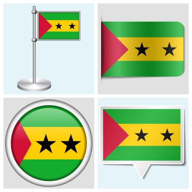 sao tome ve principe bayrak - çeşitli etiket, düğme, etiket ve flagstaff kümesi