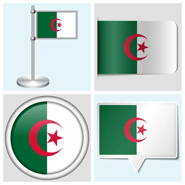 Vlag van Algerije - instellen van verschillende sticker, button, label en flagstaff — Stockvector