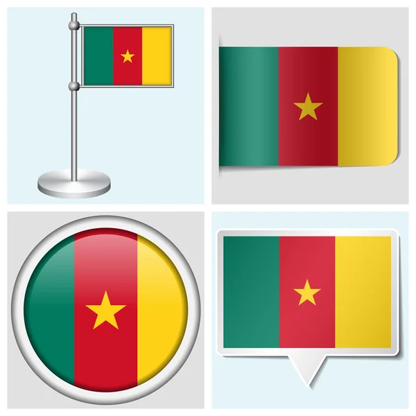 Kamerun bayrağı - çeşitli etiket, düğme, etiket ve flagstaff kümesi