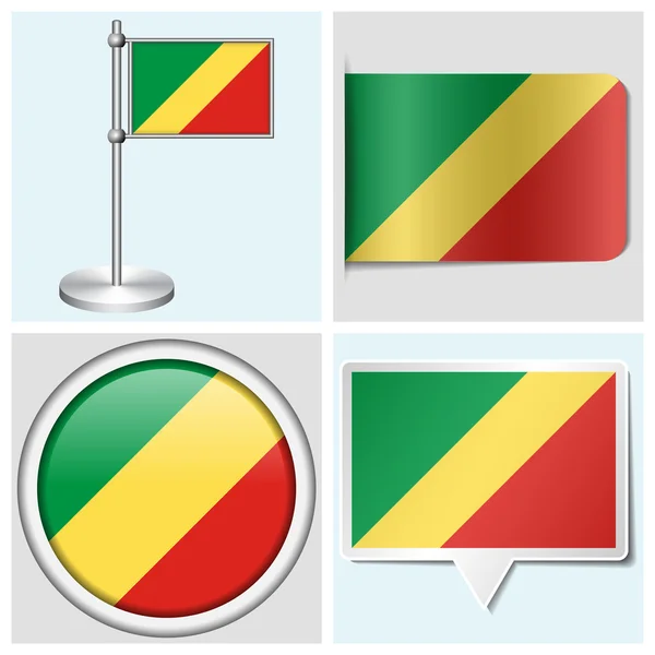 Bandera del Congo - conjunto de varias pegatinas, botones, etiquetas y asta de bandera — Archivo Imágenes Vectoriales