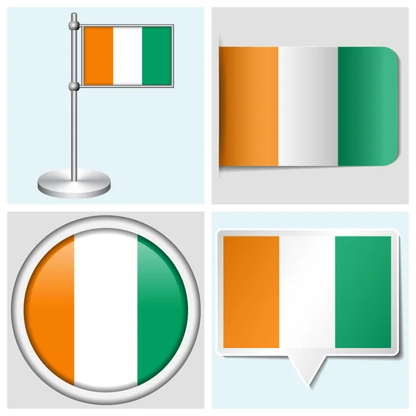 Fildişi Sahili bayrağı - çeşitli etiket, düğme, etiket ve flagstaff kümesi