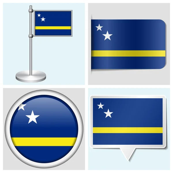 Curaçao drapeau - ensemble de divers autocollants, bouton, étiquette et pavillon — Image vectorielle