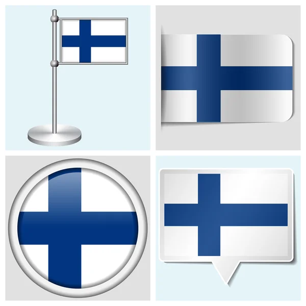 Finnland Flagge - Set mit verschiedenen Aufklebern, Knopf, Etikett und Flaggenstab — Stockvektor