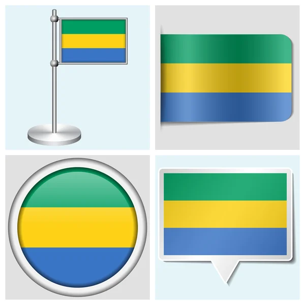 Pavillon Gabon - ensemble de différents autocollants, boutons, étiquettes et drapeaux — Image vectorielle