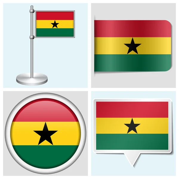 Gana bayrak - çeşitli etiket, düğme, etiket ve flagstaff kümesi