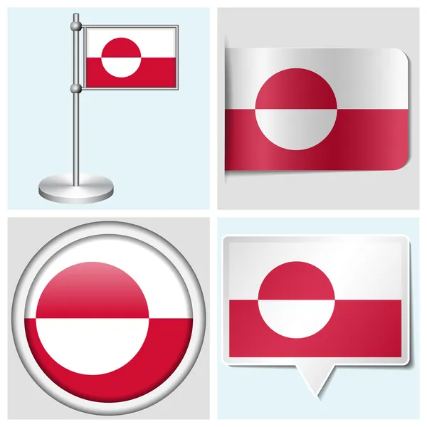 Grönland bayrak - çeşitli etiket, düğme, etiket ve flagstaff kümesi