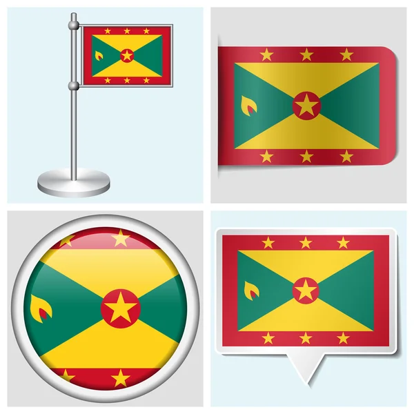 Vlag van Grenada - instellen van verschillende sticker, button, label en flagstaff — Stockvector