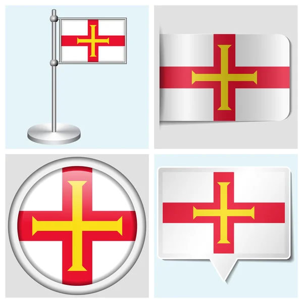 Флаг Гернси - набор различных стикеров, кнопок, этикеток и флагштока — стоковый вектор