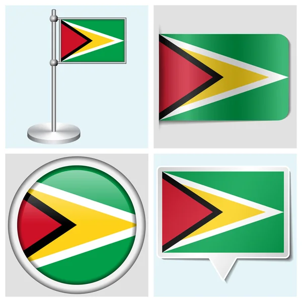 Bandera de Guyana - conjunto de varias pegatinas, botones, etiquetas y asta de bandera — Archivo Imágenes Vectoriales