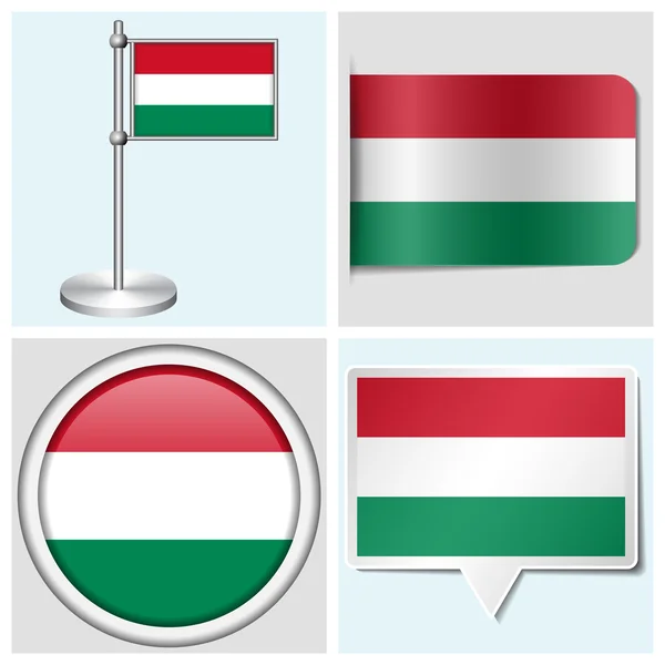Macaristan bayrağı - çeşitli etiket, düğme, etiket ve flagstaff kümesi