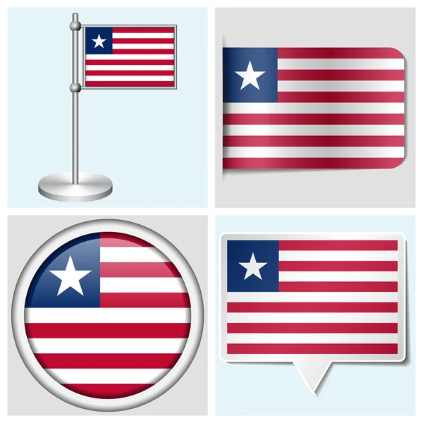 Liberya bayrağı - çeşitli etiket, düğme, etiket ve flagstaff kümesi
