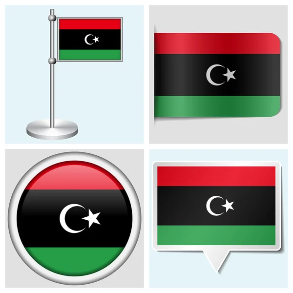 Vlag van Libië - instellen van verschillende sticker, button, label en flagstaff — Stockvector